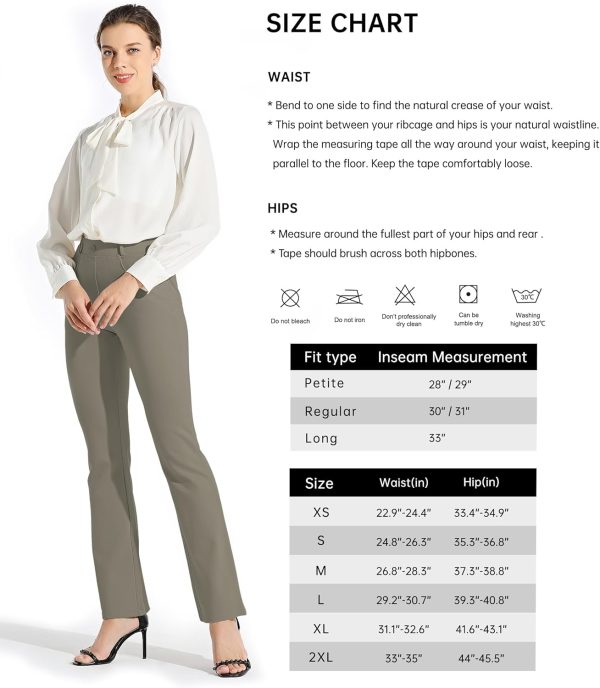 Women's Yoga Dress Pants Bootcut Work Slacks Stretch Office with Belt Loops 4 Pockets 28“/29"/30"/31"/33" - Image 43