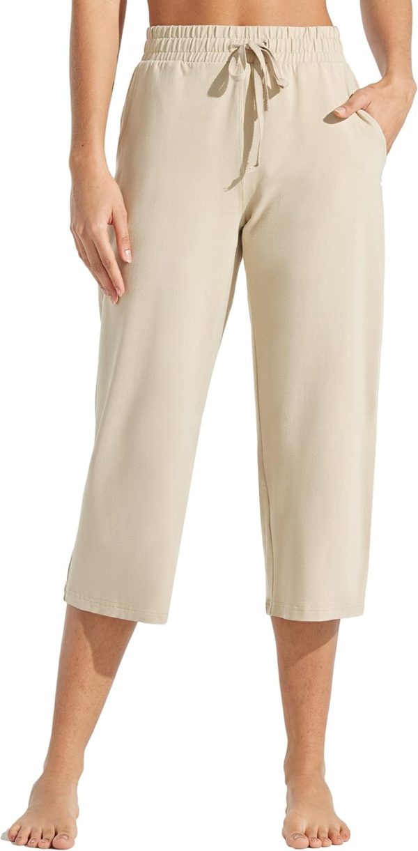 Willit Women's Capris Pants Cotton Yoga Capri Casual Lounge Pants Wide Leg Workout Sweatpants with Pockets 20" - Image 3
