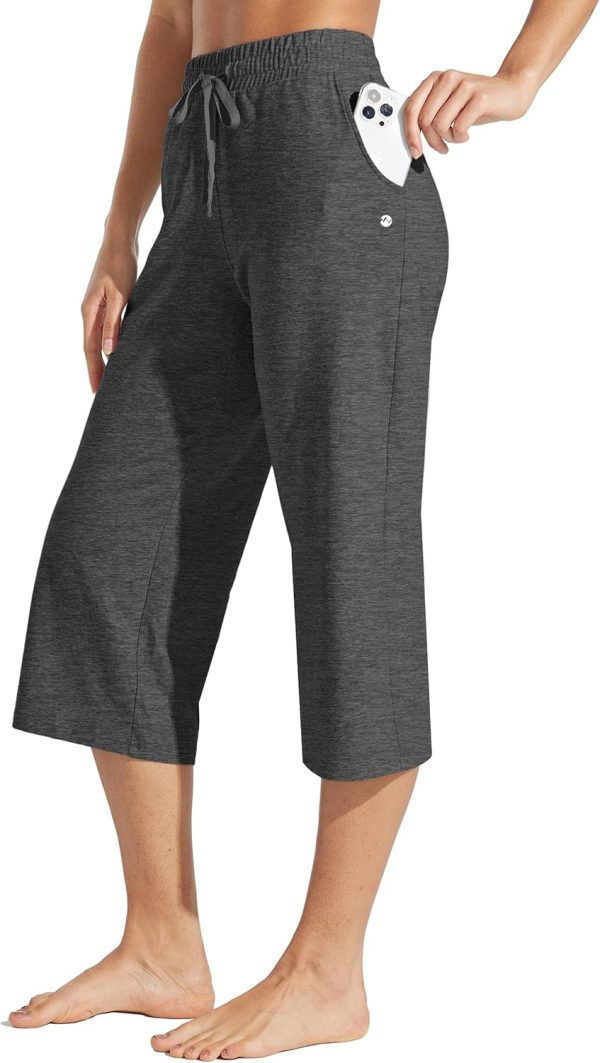 Willit Women's Capris Pants Cotton Yoga Capri Casual Lounge Pants Wide Leg Workout Sweatpants with Pockets 20" - Image 7