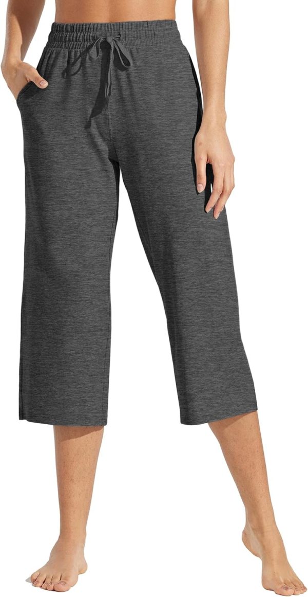 Willit Women's Capris Pants Cotton Yoga Capri Casual Lounge Pants Wide Leg Workout Sweatpants with Pockets 20" - Image 9