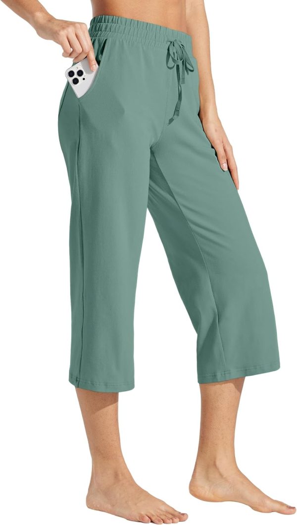 Willit Women's Capris Pants Cotton Yoga Capri Casual Lounge Pants Wide Leg Workout Sweatpants with Pockets 20" - Image 13