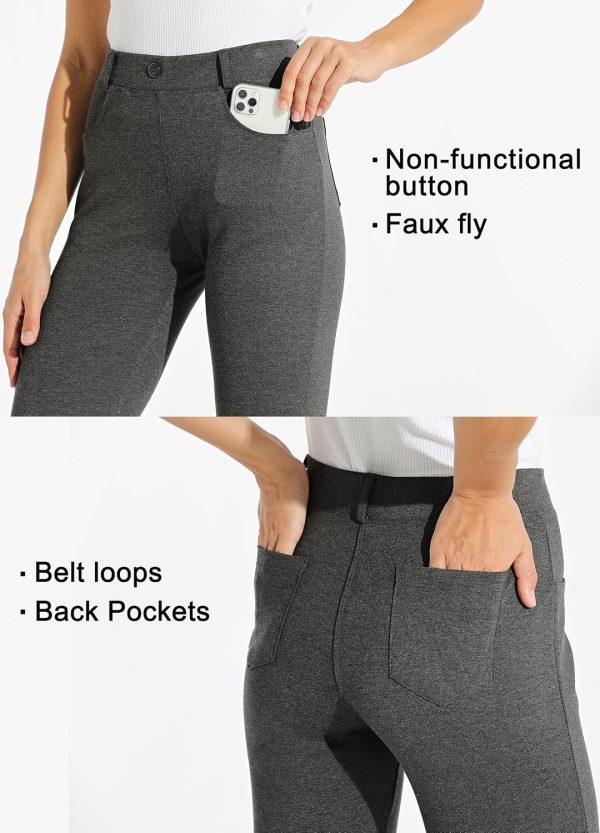 Women's Yoga Dress Pants Bootcut Work Slacks Stretch Office with Belt Loops 4 Pockets 28“/29"/30"/31"/33" - Image 59