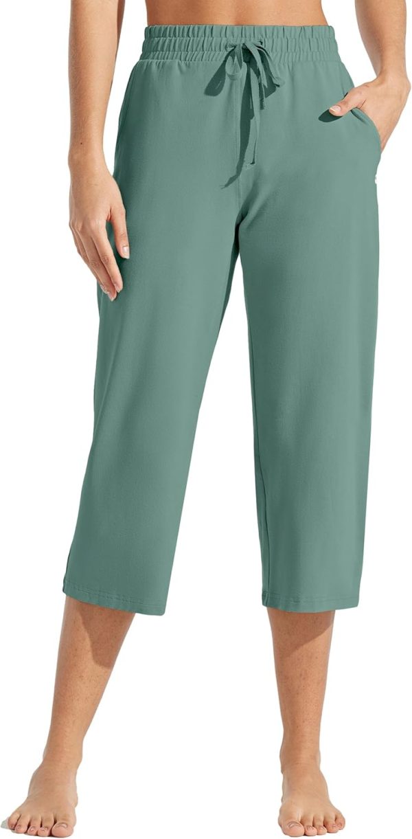 Willit Women's Capris Pants Cotton Yoga Capri Casual Lounge Pants Wide Leg Workout Sweatpants with Pockets 20" - Image 15