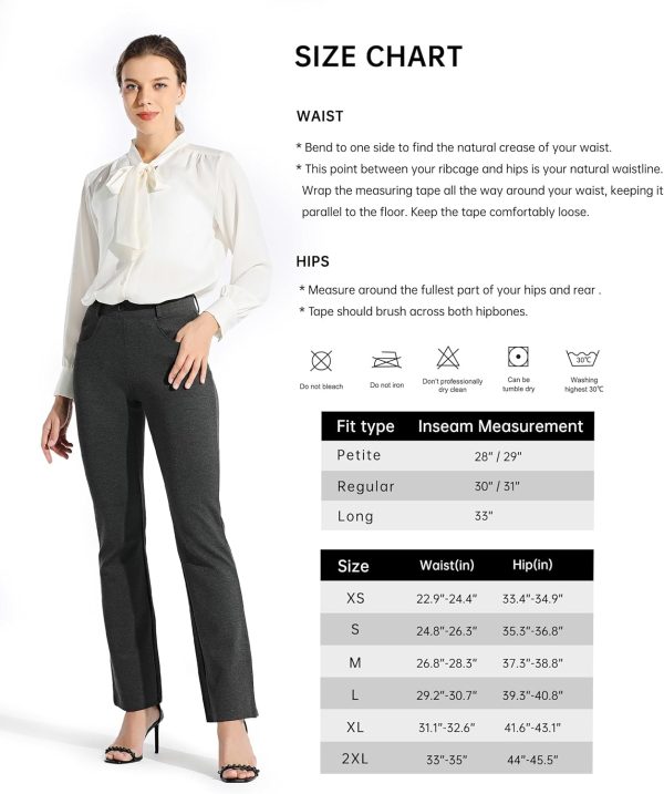 Women's Yoga Dress Pants Bootcut Work Slacks Stretch Office with Belt Loops 4 Pockets 28“/29"/30"/31"/33" - Image 61