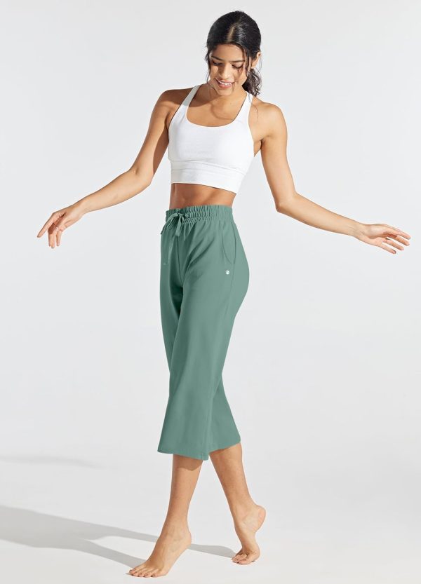 Willit Women's Capris Pants Cotton Yoga Capri Casual Lounge Pants Wide Leg Workout Sweatpants with Pockets 20" - Image 18