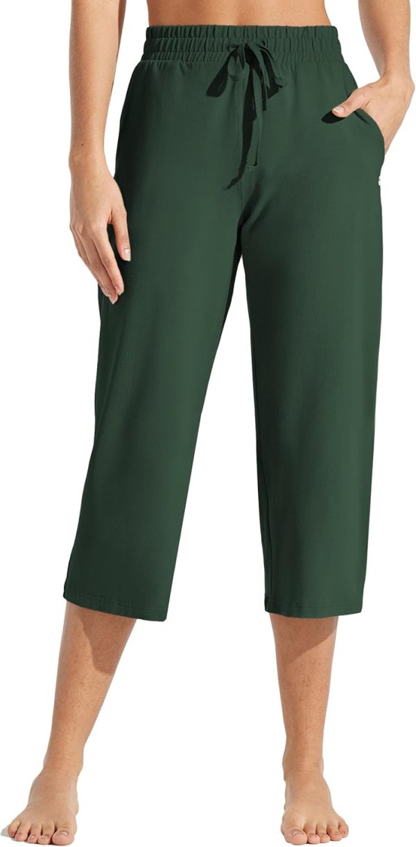 Willit Women's Capris Pants Cotton Yoga Capri Casual Lounge Pants Wide Leg Workout Sweatpants with Pockets 20" - Image 21