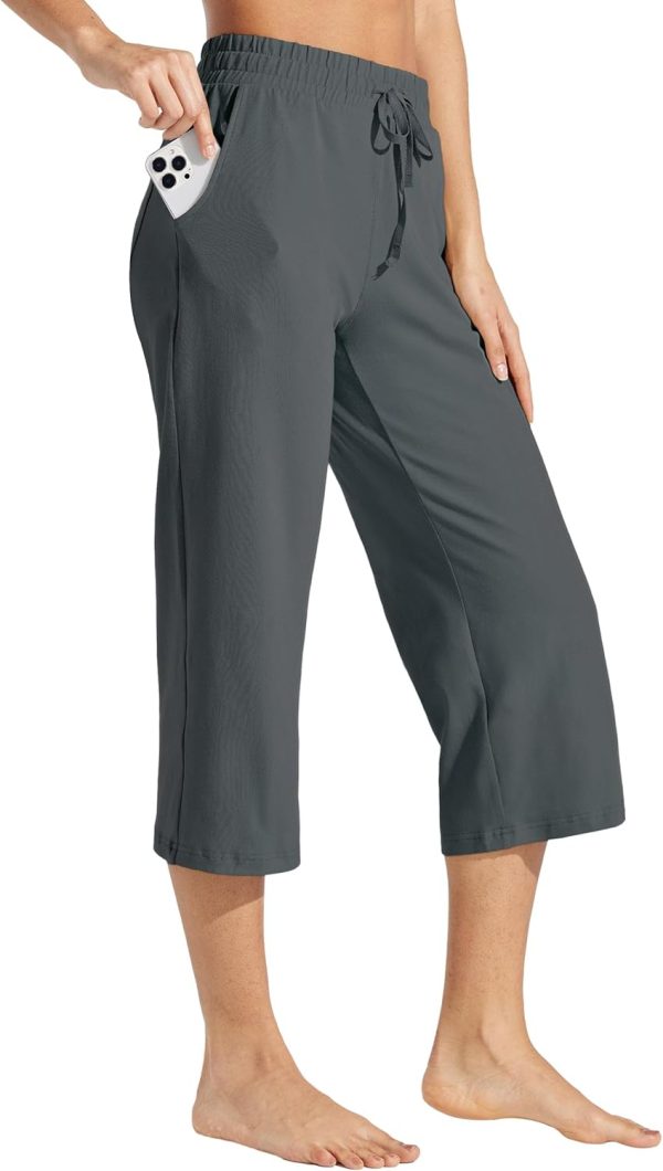 Willit Women's Capris Pants Cotton Yoga Capri Casual Lounge Pants Wide Leg Workout Sweatpants with Pockets 20" - Image 24