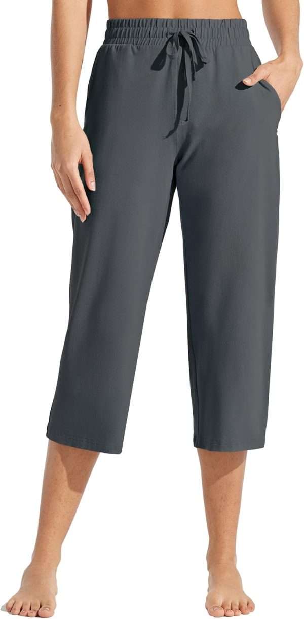 Willit Women's Capris Pants Cotton Yoga Capri Casual Lounge Pants Wide Leg Workout Sweatpants with Pockets 20" - Image 26