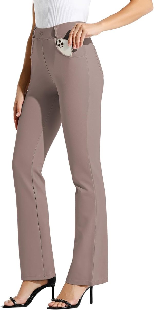 Women's Yoga Dress Pants Bootcut Work Slacks Stretch Office with Belt Loops 4 Pockets 28“/29"/30"/31"/33" - Image 74