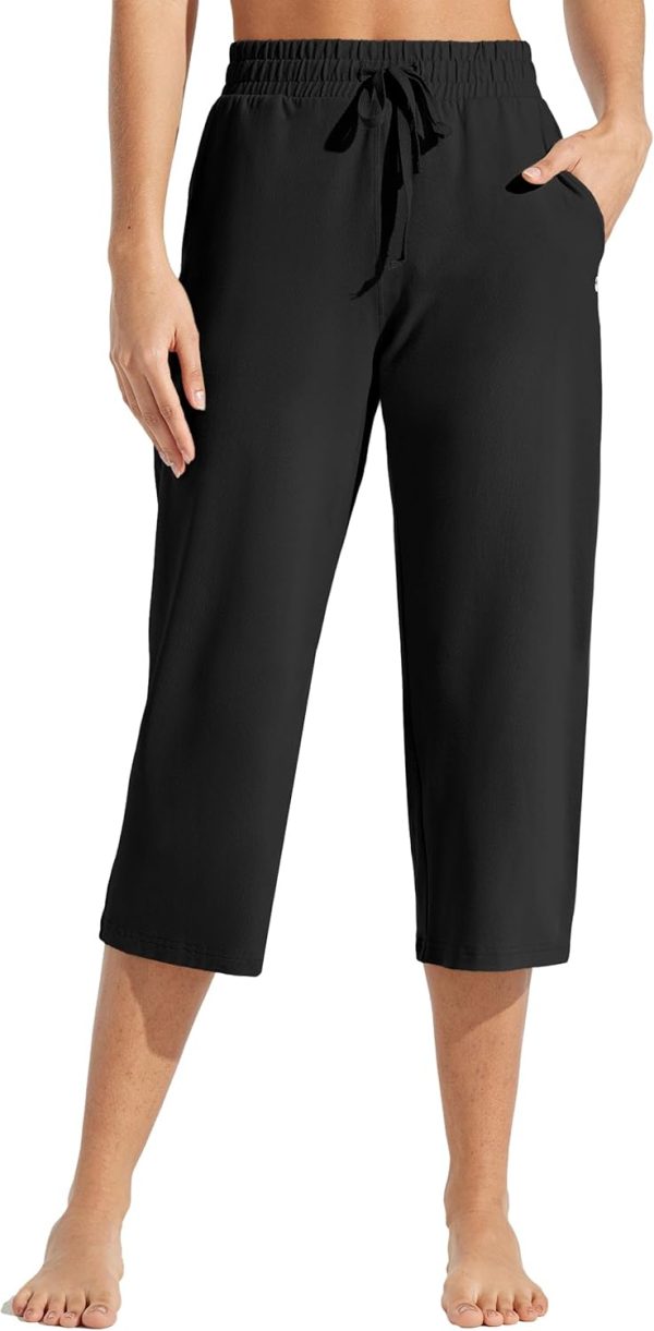 Willit Women's Capris Pants Cotton Yoga Capri Casual Lounge Pants Wide Leg Workout Sweatpants with Pockets 20" - Image 31