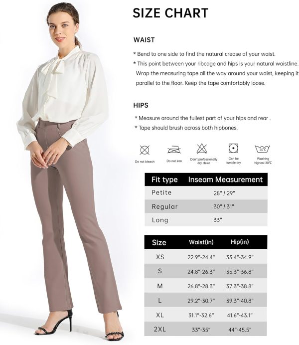 Women's Yoga Dress Pants Bootcut Work Slacks Stretch Office with Belt Loops 4 Pockets 28“/29"/30"/31"/33" - Image 79