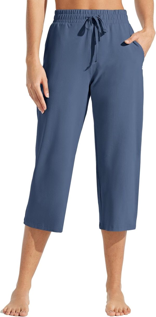 Willit Women's Capris Pants Cotton Yoga Capri Casual Lounge Pants Wide Leg Workout Sweatpants with Pockets 20" - Image 43