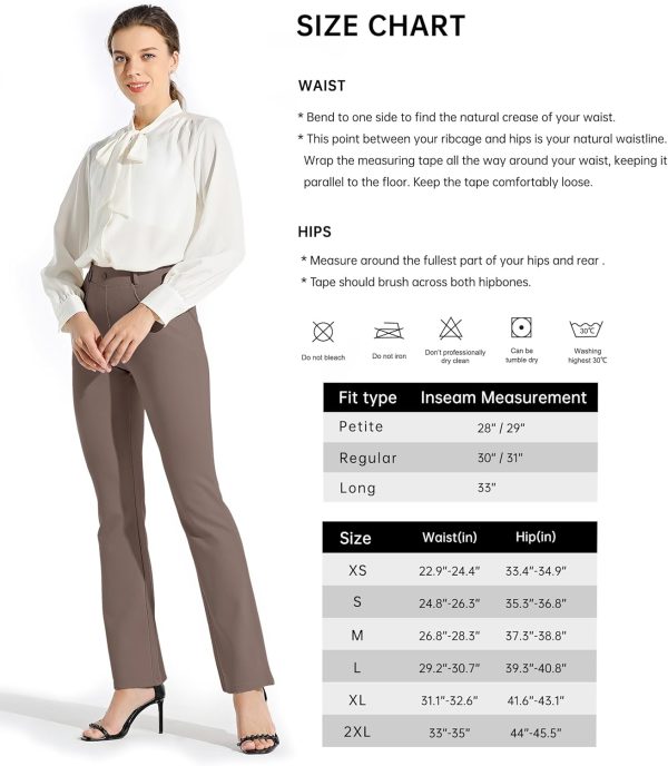 Women's Yoga Dress Pants Bootcut Work Slacks Stretch Office with Belt Loops 4 Pockets 28“/29"/30"/31"/33" - Image 91