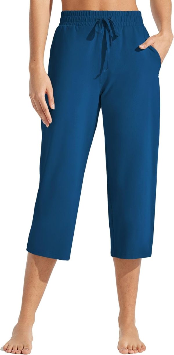 Willit Women's Capris Pants Cotton Yoga Capri Casual Lounge Pants Wide Leg Workout Sweatpants with Pockets 20" - Image 49