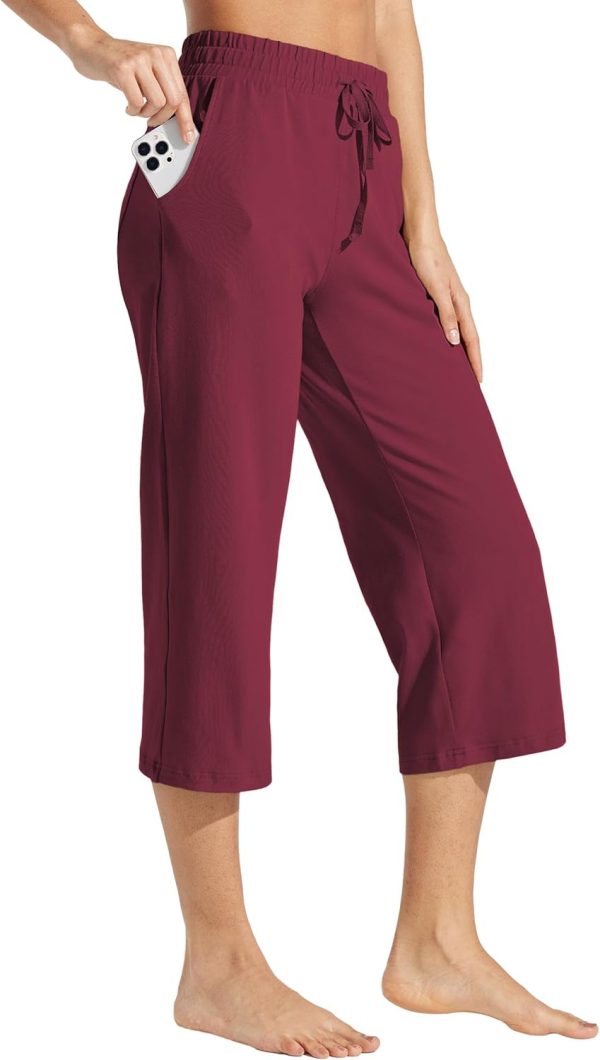 Willit Women's Capris Pants Cotton Yoga Capri Casual Lounge Pants Wide Leg Workout Sweatpants with Pockets 20" - Image 53