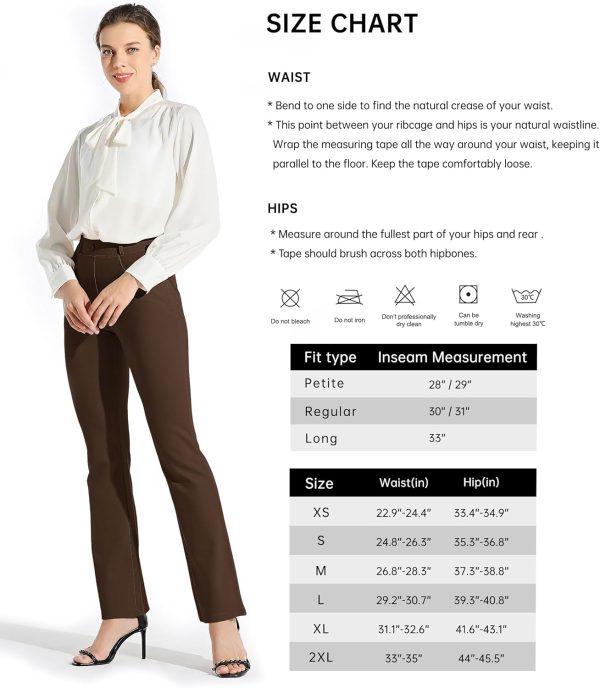 Women's Yoga Dress Pants Bootcut Work Slacks Stretch Office with Belt Loops 4 Pockets 28“/29"/30"/31"/33" - Image 97