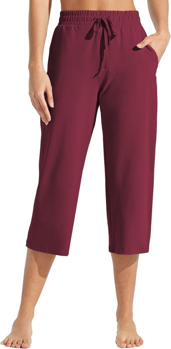 Willit Women's Capris Pants Cotton Yoga Capri Casual Lounge Pants Wide Leg Workout Sweatpants with Pockets 20" - Image 55