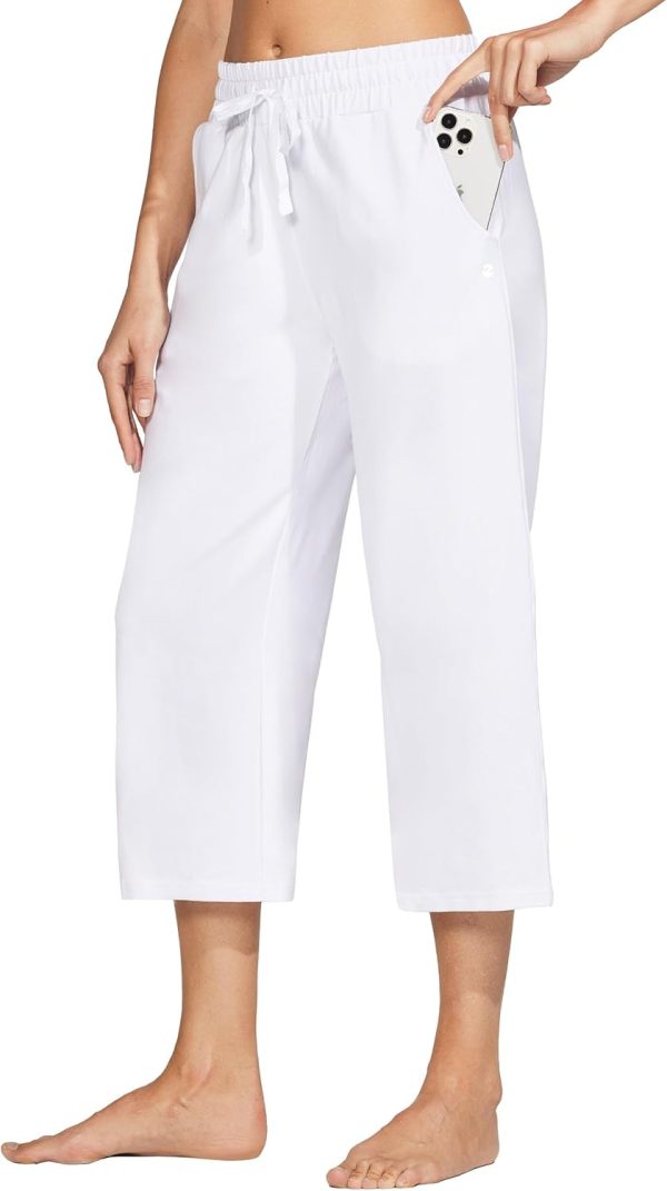 Willit Women's Capris Pants Cotton Yoga Capri Casual Lounge Pants Wide Leg Workout Sweatpants with Pockets 20" - Image 59