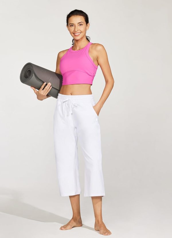 Willit Women's Capris Pants Cotton Yoga Capri Casual Lounge Pants Wide Leg Workout Sweatpants with Pockets 20" - Image 64