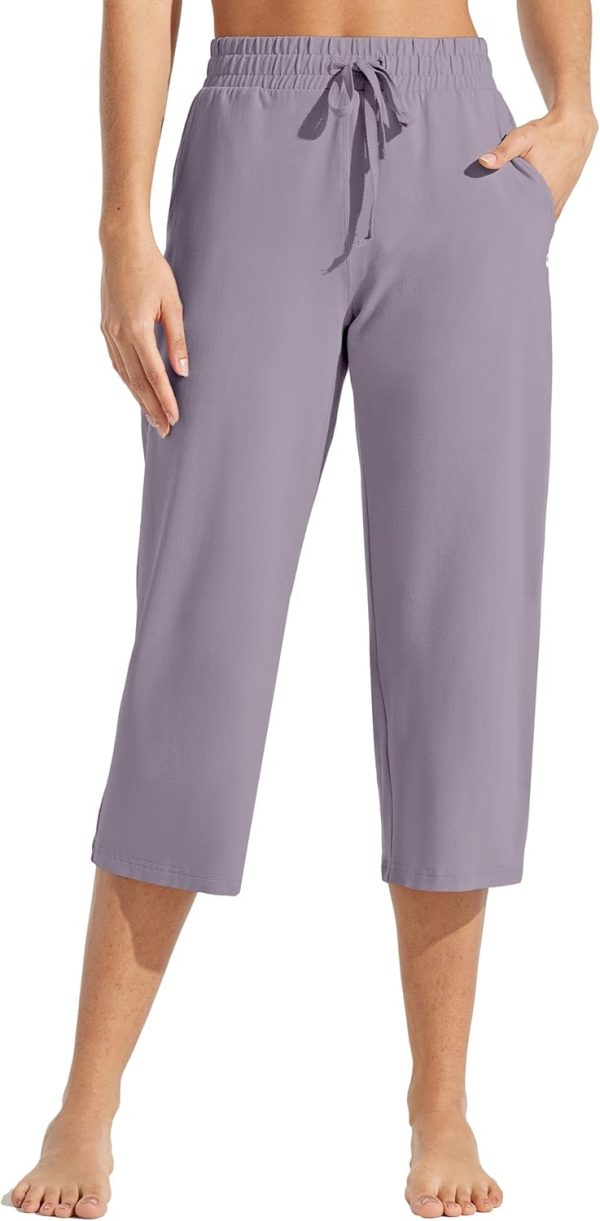 Willit Women's Capris Pants Cotton Yoga Capri Casual Lounge Pants Wide Leg Workout Sweatpants with Pockets 20" - Image 67