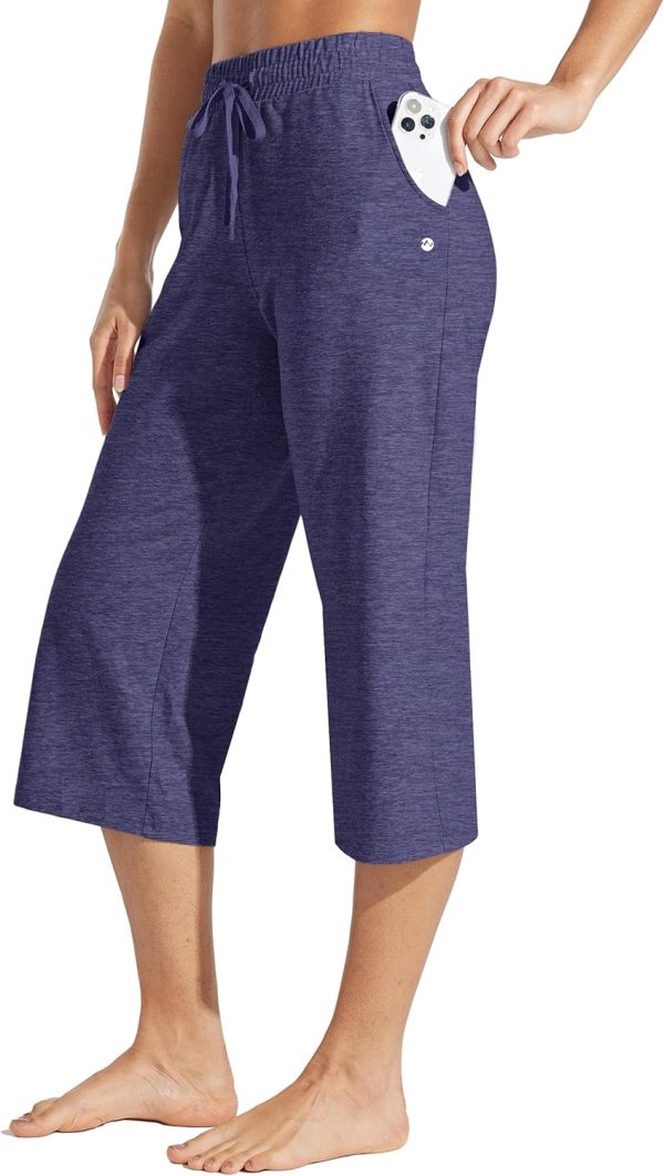 Willit Women's Capris Pants Cotton Yoga Capri Casual Lounge Pants Wide Leg Workout Sweatpants with Pockets 20" - Image 71