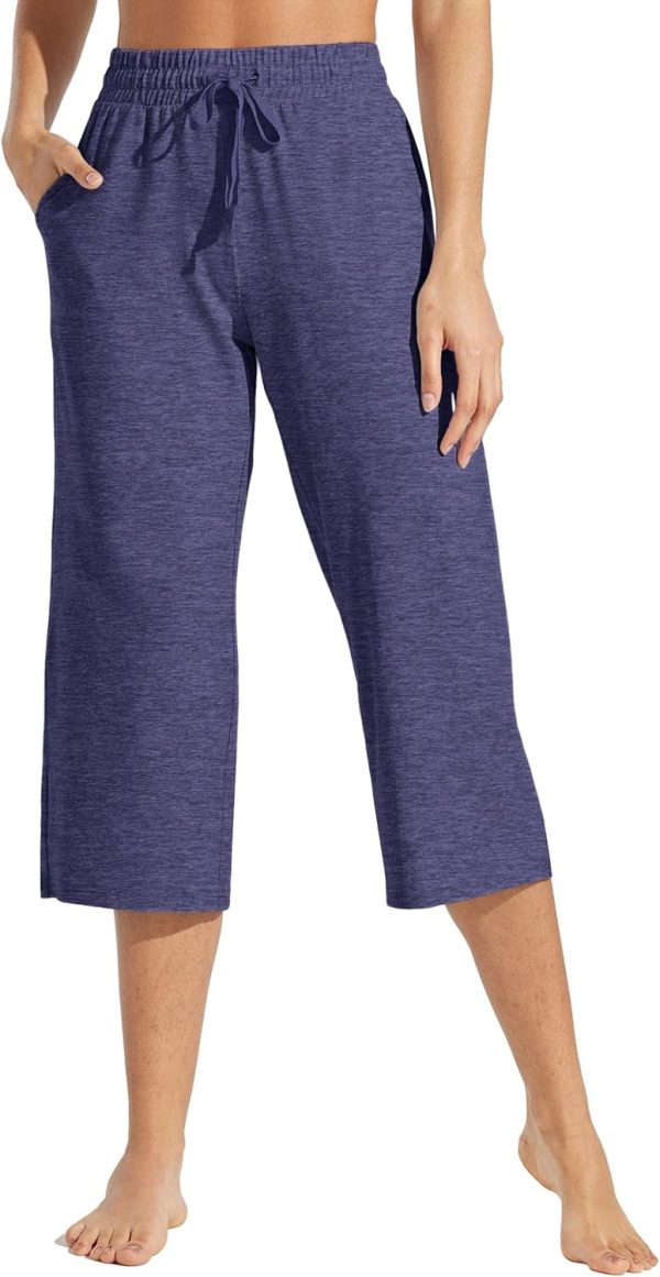 Willit Women's Capris Pants Cotton Yoga Capri Casual Lounge Pants Wide Leg Workout Sweatpants with Pockets 20" - Image 73