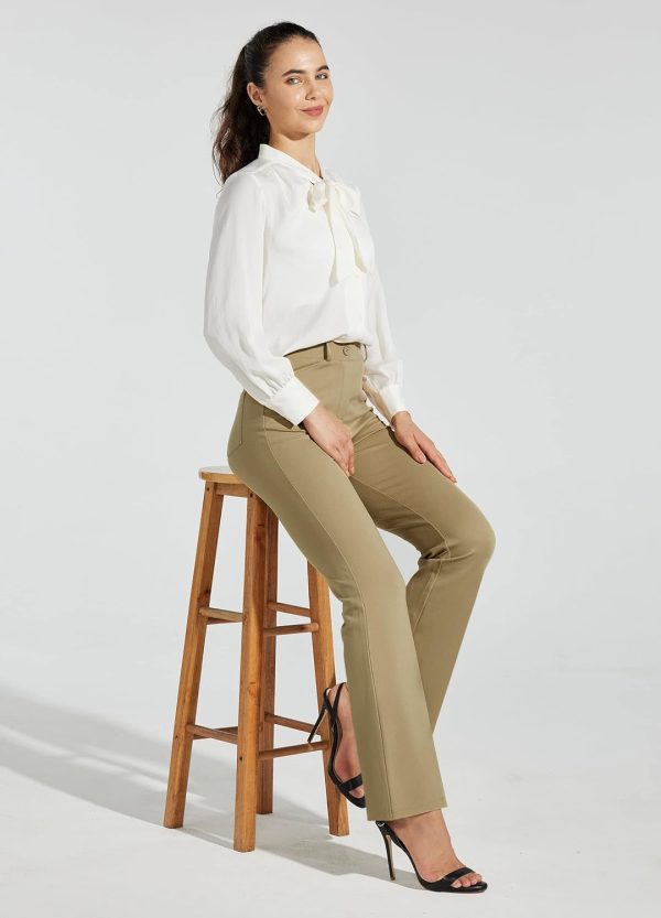 Women's Yoga Dress Pants Bootcut Work Slacks Stretch Office with Belt Loops 4 Pockets 28“/29"/30"/31"/33" - Image 117
