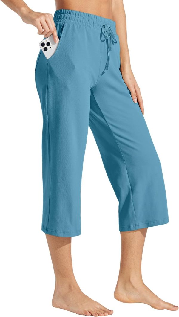 Willit Women's Capris Pants Cotton Yoga Capri Casual Lounge Pants Wide Leg Workout Sweatpants with Pockets 20" - Image 77