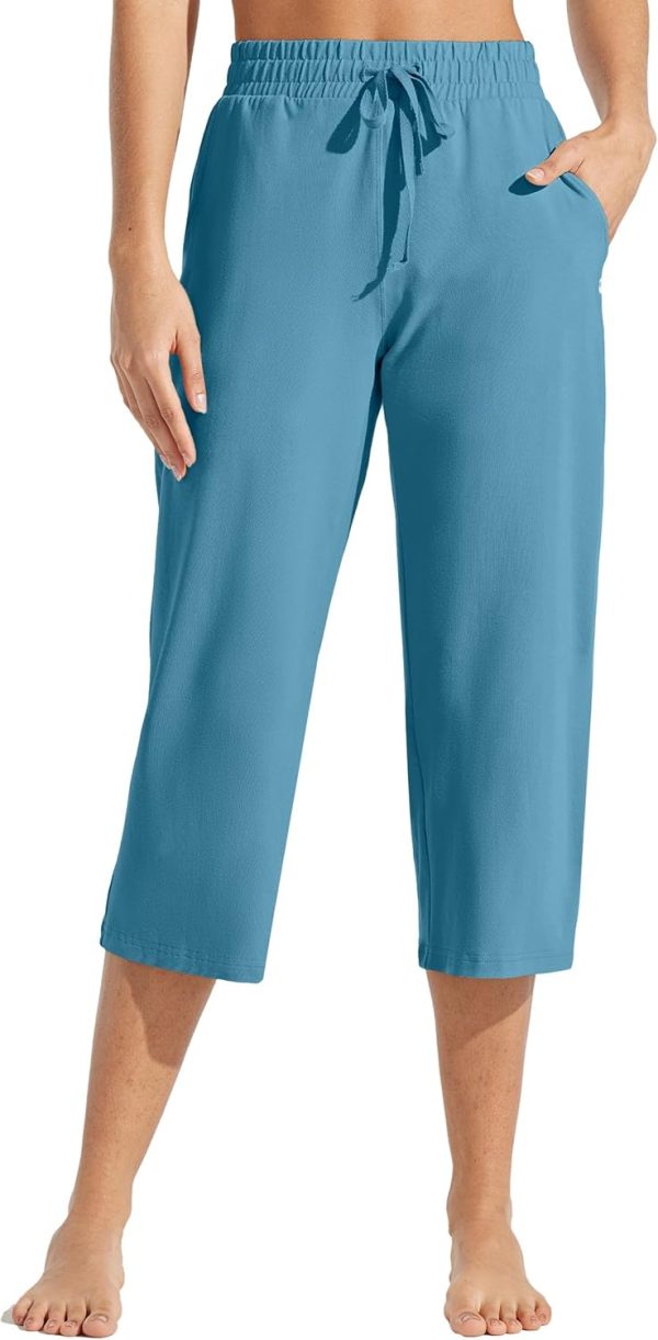 Willit Women's Capris Pants Cotton Yoga Capri Casual Lounge Pants Wide Leg Workout Sweatpants with Pockets 20" - Image 79