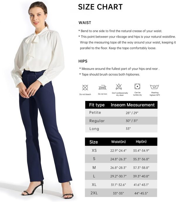 Women's Yoga Dress Pants Bootcut Work Slacks Stretch Office with Belt Loops 4 Pockets 28“/29"/30"/31"/33" - Image 126