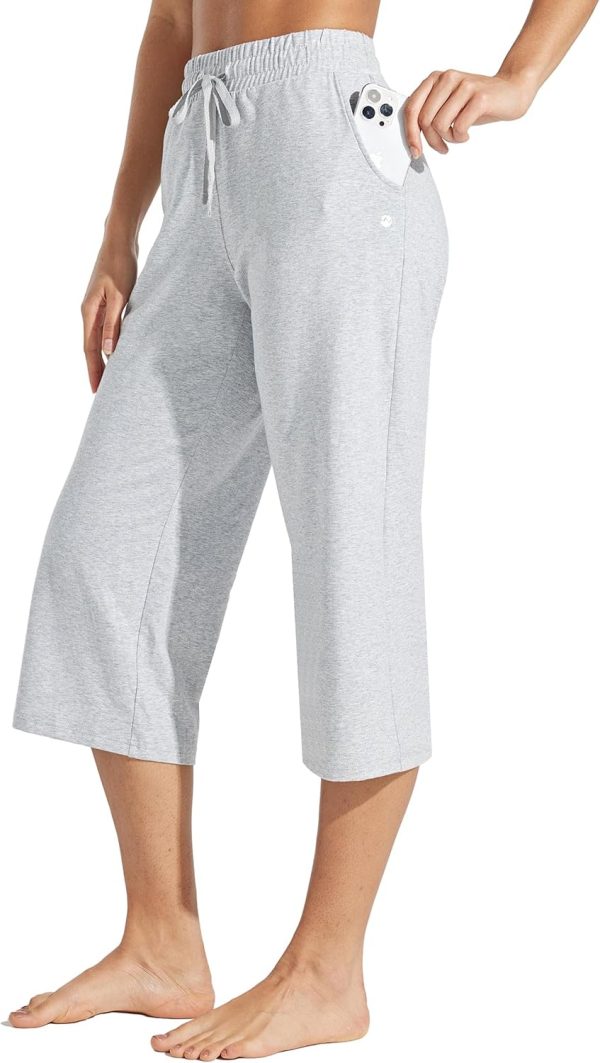 Willit Women's Capris Pants Cotton Yoga Capri Casual Lounge Pants Wide Leg Workout Sweatpants with Pockets 20" - Image 83