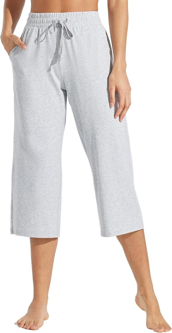 Willit Women's Capris Pants Cotton Yoga Capri Casual Lounge Pants Wide Leg Workout Sweatpants with Pockets 20" - Image 85