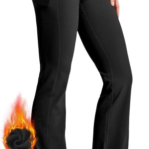 Willit Women's Fleece Lined Pants Yoga Crossover Leggings Bootcut Thermal Winter Pants Flare Leggings Water Resistant