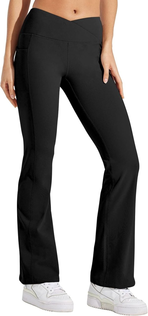 Willit Women's Fleece Lined Pants Yoga Crossover Leggings Bootcut Thermal Winter Pants Flare Leggings Water Resistant - Image 2