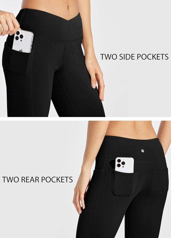 Willit Women's Fleece Lined Pants Yoga Crossover Leggings Bootcut Thermal Winter Pants Flare Leggings Water Resistant - Image 5