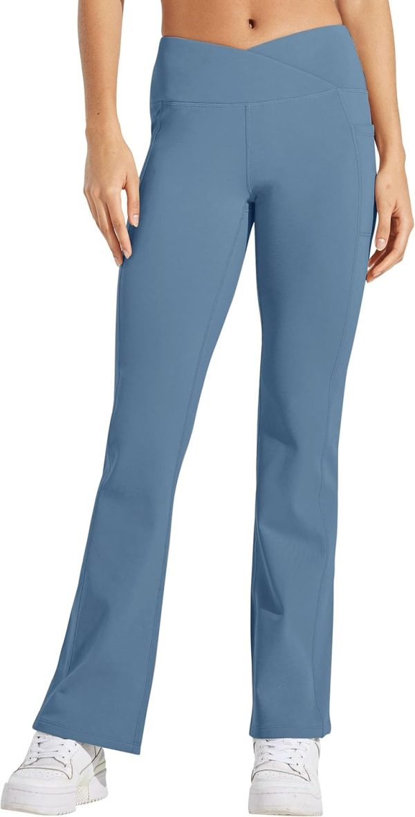 Willit Women's Fleece Lined Pants Yoga Crossover Leggings Bootcut Thermal Winter Pants Flare Leggings Water Resistant - Image 8