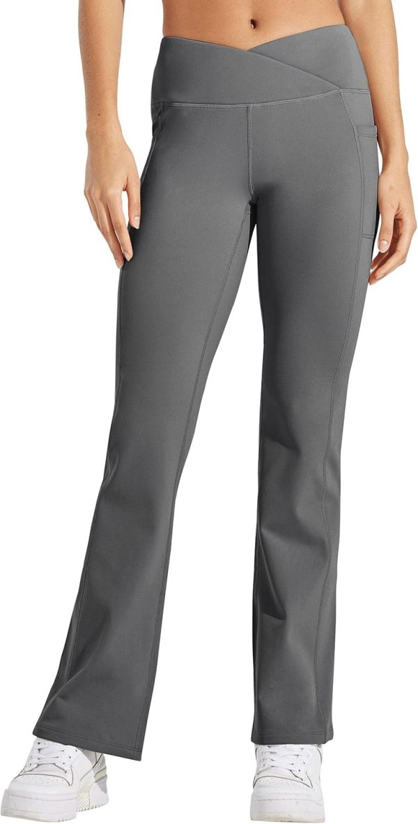 Willit Women's Fleece Lined Pants Yoga Crossover Leggings Bootcut Thermal Winter Pants Flare Leggings Water Resistant - Image 14