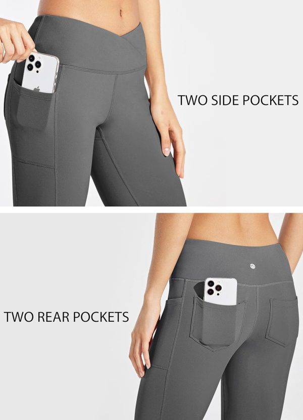 Willit Women's Fleece Lined Pants Yoga Crossover Leggings Bootcut Thermal Winter Pants Flare Leggings Water Resistant - Image 17