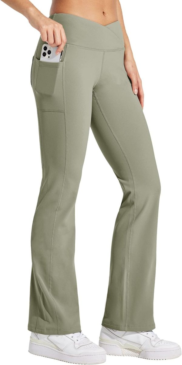 Willit Women's Fleece Lined Pants Yoga Crossover Leggings Bootcut Thermal Winter Pants Flare Leggings Water Resistant - Image 18
