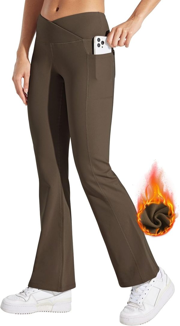 Willit Women's Fleece Lined Pants Yoga Crossover Leggings Bootcut Thermal Winter Pants Flare Leggings Water Resistant - Image 23