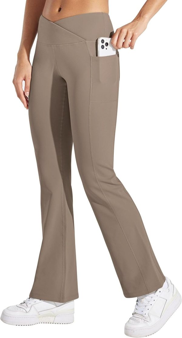Willit Women's Fleece Lined Pants Yoga Crossover Leggings Bootcut Thermal Winter Pants Flare Leggings Water Resistant - Image 29