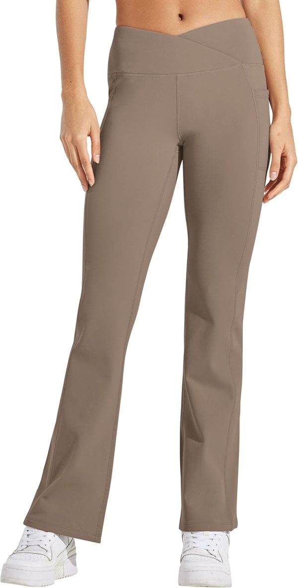 Willit Women's Fleece Lined Pants Yoga Crossover Leggings Bootcut Thermal Winter Pants Flare Leggings Water Resistant - Image 30