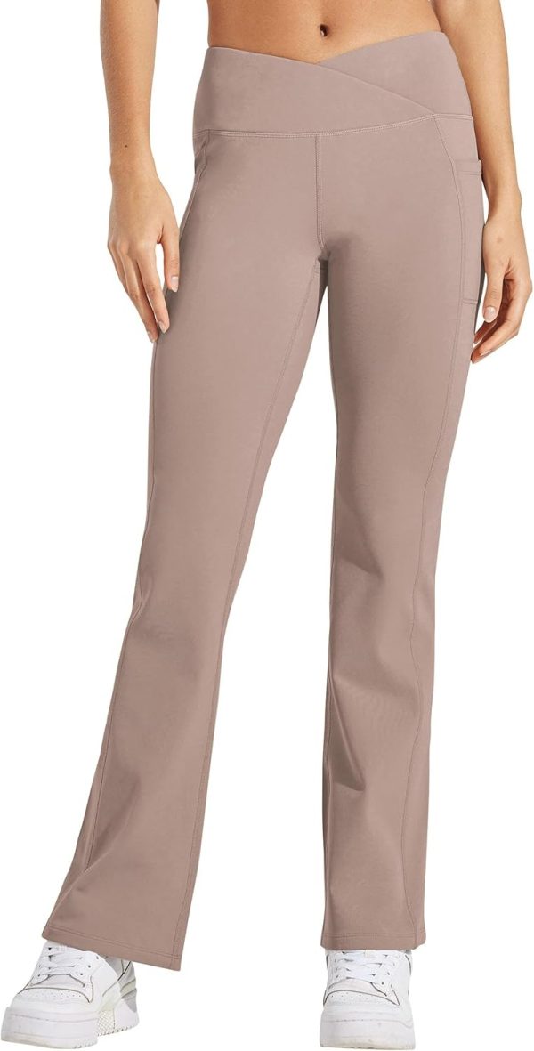 Willit Women's Fleece Lined Pants Yoga Crossover Leggings Bootcut Thermal Winter Pants Flare Leggings Water Resistant - Image 35