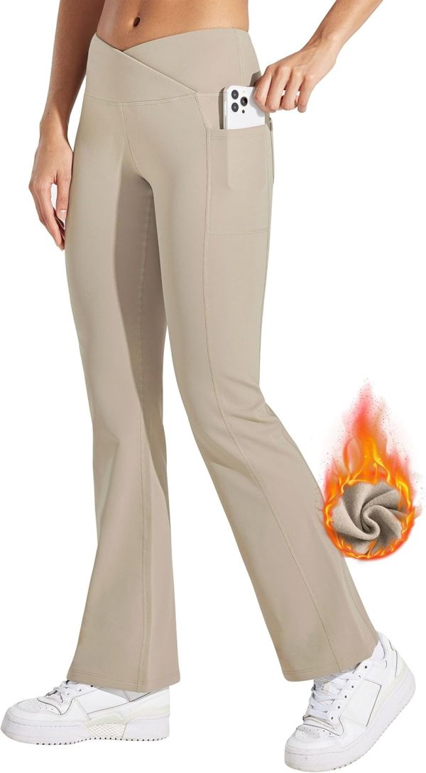 Willit Women's Fleece Lined Pants Yoga Crossover Leggings Bootcut Thermal Winter Pants Flare Leggings Water Resistant - Image 39