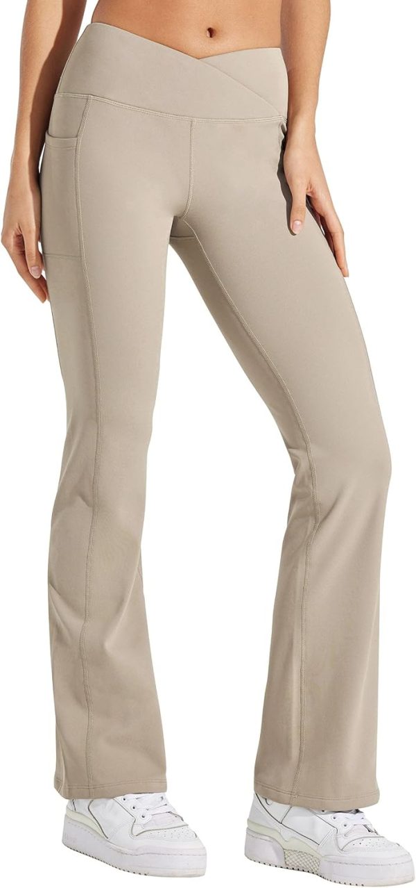 Willit Women's Fleece Lined Pants Yoga Crossover Leggings Bootcut Thermal Winter Pants Flare Leggings Water Resistant - Image 40