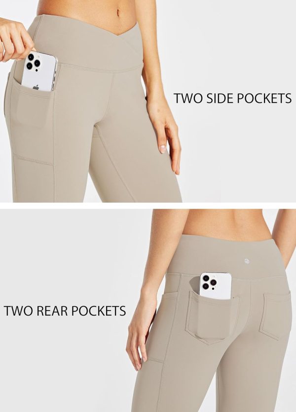 Willit Women's Fleece Lined Pants Yoga Crossover Leggings Bootcut Thermal Winter Pants Flare Leggings Water Resistant - Image 43