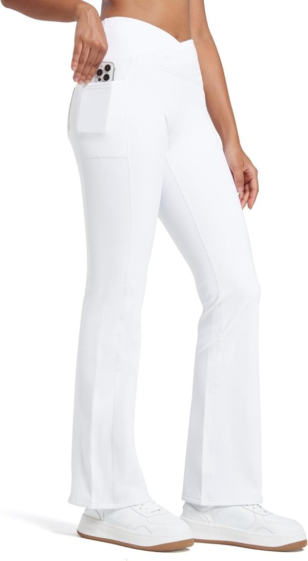 Willit Women's Fleece Lined Pants Yoga Crossover Leggings Bootcut Thermal Winter Pants Flare Leggings Water Resistant - Image 44