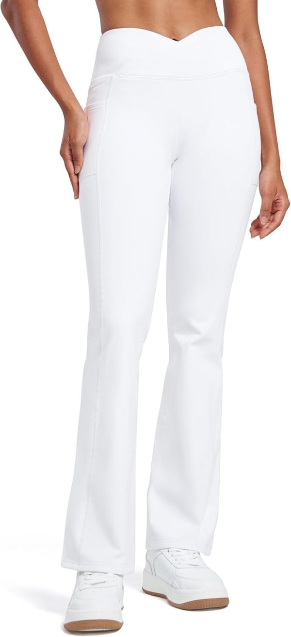 Willit Women's Fleece Lined Pants Yoga Crossover Leggings Bootcut Thermal Winter Pants Flare Leggings Water Resistant - Image 46