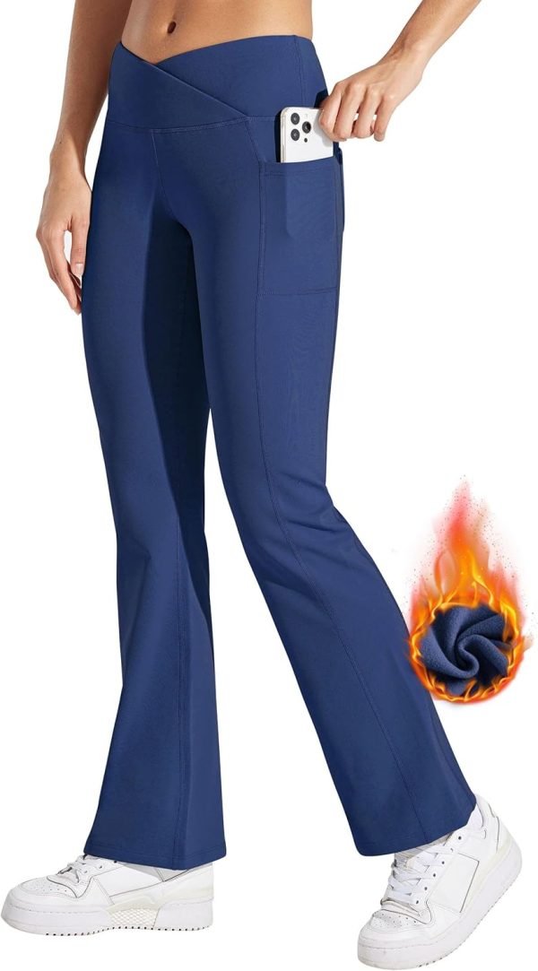 Willit Women's Fleece Lined Pants Yoga Crossover Leggings Bootcut Thermal Winter Pants Flare Leggings Water Resistant - Image 50