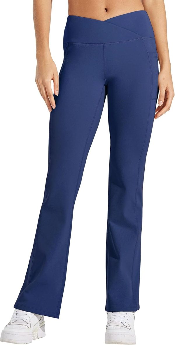 Willit Women's Fleece Lined Pants Yoga Crossover Leggings Bootcut Thermal Winter Pants Flare Leggings Water Resistant - Image 51